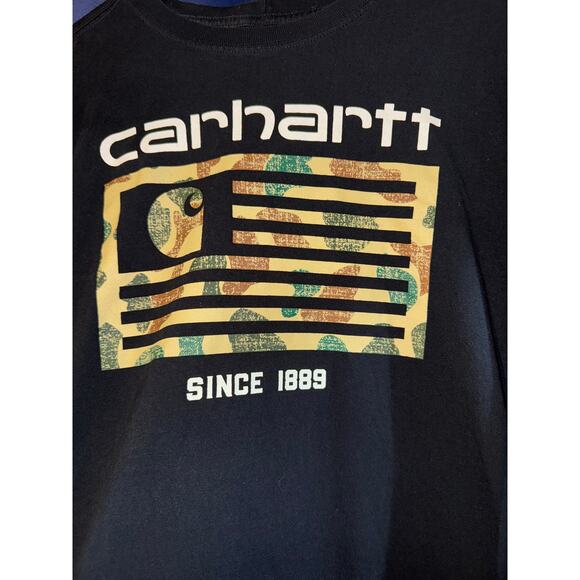 Carhartt Camo Flag Relaxed Fit Long Sleeve T Shirt Men's Size Large Utility Work - Picture 2 of 6